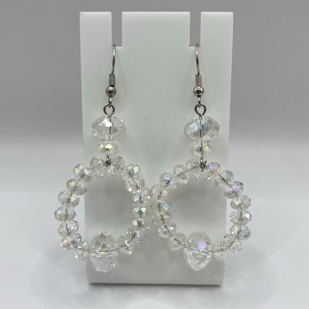 Clear Crystal Beaded Hoop Drop Earrings Statement Jewelry